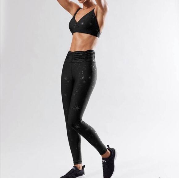 Carbon38 Nova Star Print Leggings Ruched Waistband black gray - Picture 5 of 12